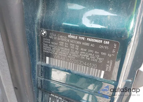 1995 BMW 325 Ic Automatic из США, поврежденный, VIN WBABJ6320SJD44320